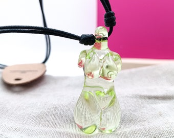 Feminine Jewellery Sculpted Glass Goddess Necklace, Female Torso