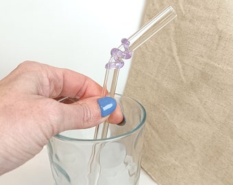 Glass Drinking Straws, Dishwasher Safe Reusable Bent Drinks Straw with Decorative Coil