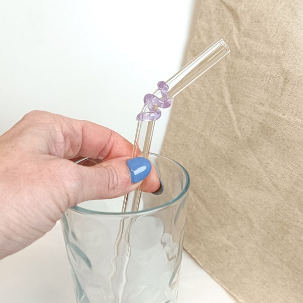 Glass Drinking Straws, Dishwasher Safe Reusable Bent Drinks Straw with Decorative Coil