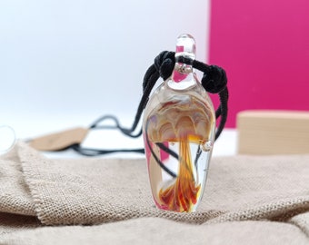 Jellyfish Necklace, Cream and Purple Handmade Glass Pendant.