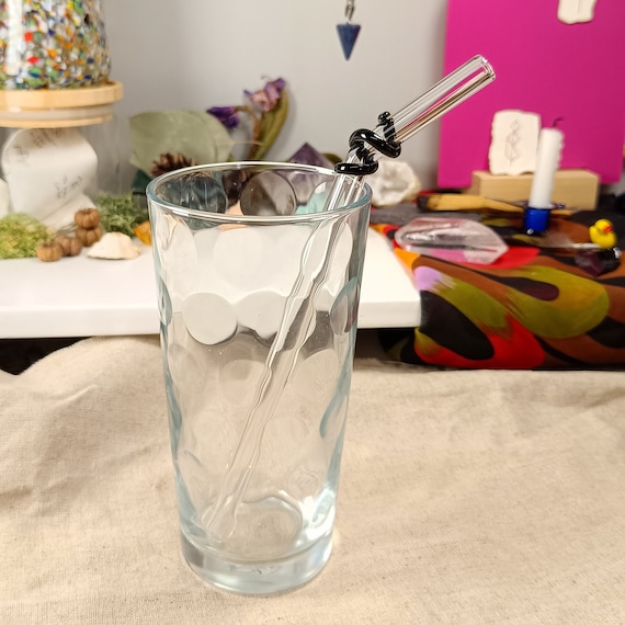 Glass Drinking Straws, Dishwasher Safe Reusable Bent Drinks Straw with Decorative Coil