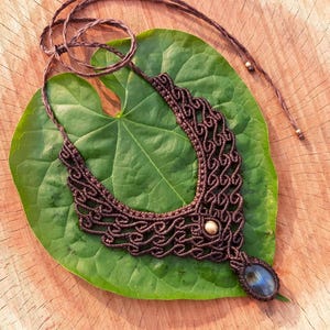 Makraméhalsband Hängsmycken Labradoritstensnöre Handgjort Boho halsband boho chic ädelstenschoker N009