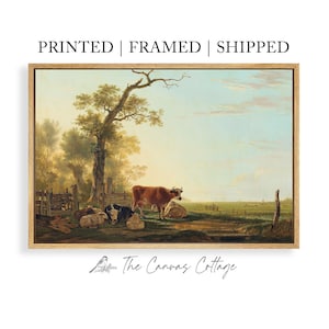 Framed or Unframed VINTAGE Cows Country Landscape Oil Painting Art Print On LARGE Canvas Antique Modern Farmhouse Wall Art Decor  /109