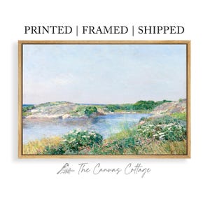 LARGE Framed Or Unframed Beach Ocean Rocks VINTAGE Art Print On Canvas Coastline Landscape Antique Coastal Farmhouse Oil Painting  /067