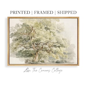 May include: A framed print of a watercolor painting featuring a large tree with lush green and light brown foliage. The artwork is set against a soft, misty background. The text "PRINTED | FRAMED | SHIPPED" is at the top.