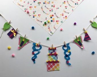 Happy Birthday Celebration Miniature Felt Clothesline Banner Garland Bunting Decoration