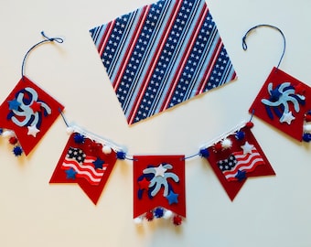 American Flag Banner Fireworks Garland Independence Day Flag Pennant Bunting for Decoration and Party