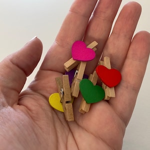 Miniature Wooden Clothespins with Heart Designs, Set of 15
