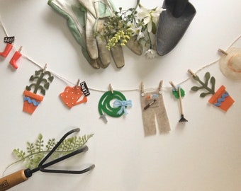 Gardening Miniature Felt Clothesline Banner Garland Bunting Decoration