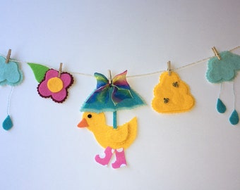 Springtime April Showers Duck Chick Bees Carrot Clothesline Banner Garland Bunting Home Decor Baby Shower Decoration
