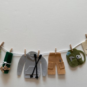 Miniatuur vilten waslijnbanner wandeluitrusting, wandelslinger, berggors, buitenmens muurhangende decoratie