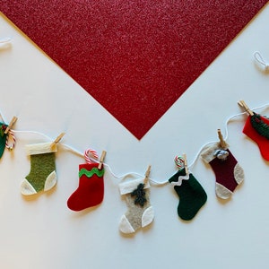 Christmas Stocking Miniature Felt Clothesline Banner, Garland, Bunting Decoration