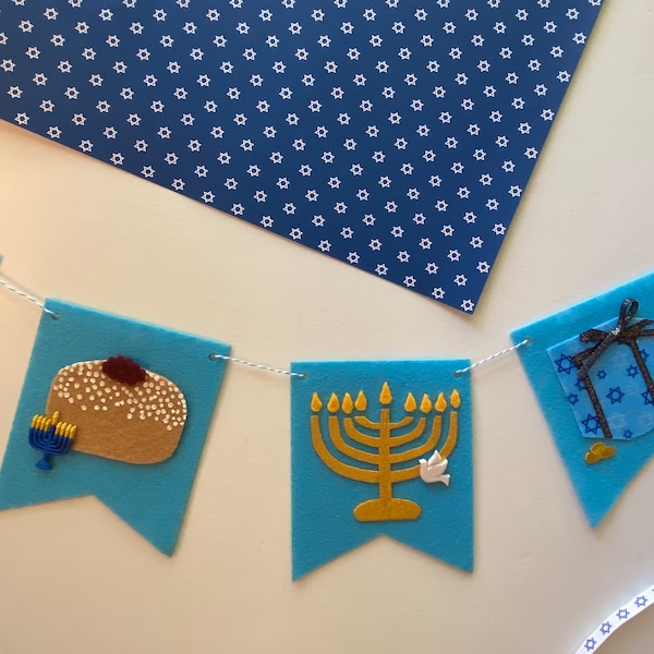 Hanukkah Felt Banner Garland Bunting Wall Hanging Decoration for December Jewish Holiday