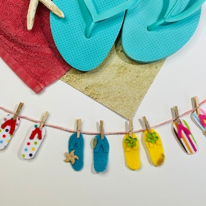 Summer Beach Flip Flop Miniature Felt Clothesline Banner Garland Bunting Wall Hanging Decoration