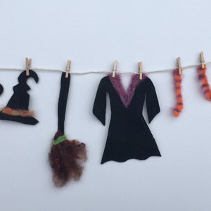 Witch Clothesline Miniature Felted Banner Bunting Garland Halloween Decoration Wall Hanging