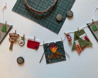 Camping Miniatur Filz Wäscheleine Banner Girlande Bunting Wandbehang Dekoration für den Vatertag