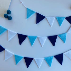 Triangle Bunting, Winter Blue and White Triangle Flag Garland, Baby Boy Bunting, 6 feet long Felt Mantel Swag or Party Decor