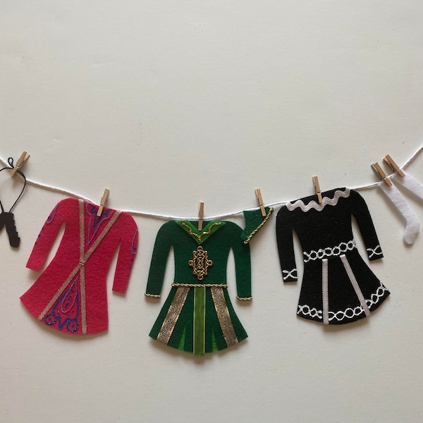 Irish Step Dancing Miniature Felt Clothesline Banner, Dancers Garland, Costume Bunting, Wall Hanging Decoration for Gift or Studio Decor