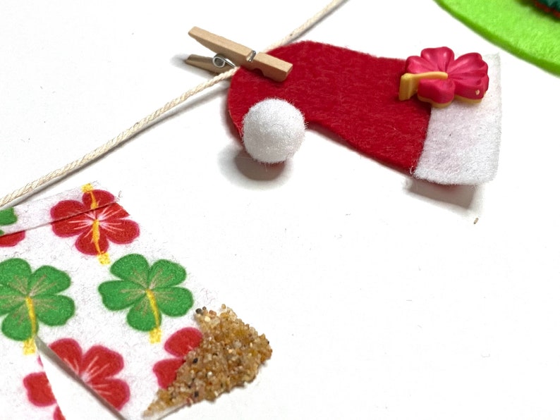 Beach Santa Miniature Felt Clothesline Banner Garland Bunting Wall Hanging and Fireplace Mantel Decoration image 6