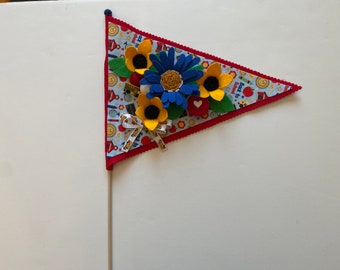 Filz Blumen Flagge mit Bus und Schulanfang Thema, Vase Accessoire, Blumen Wimpel, Dekoration, September Vase Filler