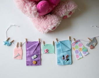 Girl's Slumber Party Sleepover Miniature Felt Clotheslines Banner Bunting Garland Wall Hanging Decoration
