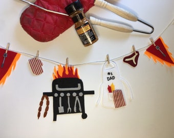 Grilling Master Barbecue Miniature Felt Clothesline Banner Garland Bunting Wall Hanging Decoration for Father’s Day