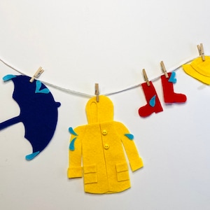 Miniature Felt Raincoat and Umbrella Clothesline April Showers Banner Garland Bunting Wall Hanging for Decoration