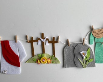 The Easter Story Nativity Clothesline Banner Miniature Felt Garland Bunting Wall Hanging Decoration