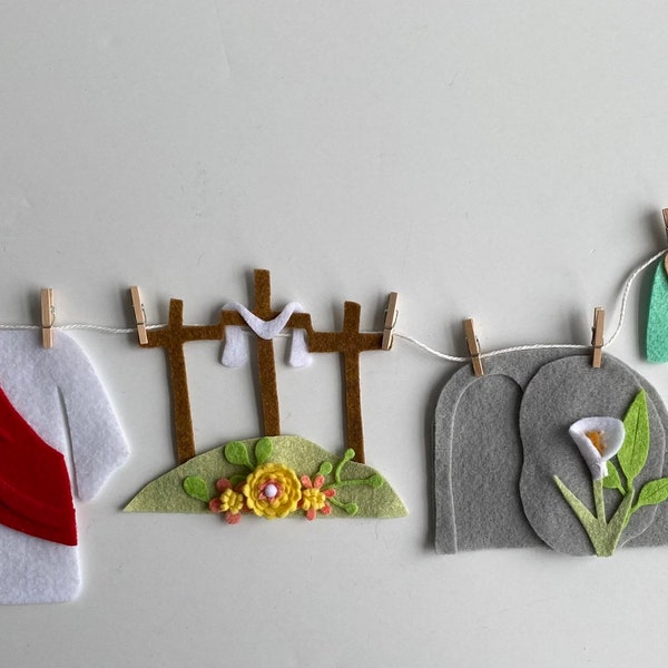 The Easter Story Nativity Clothesline Banner Miniature Felt Garland Bunting Wall Hanging Decoration