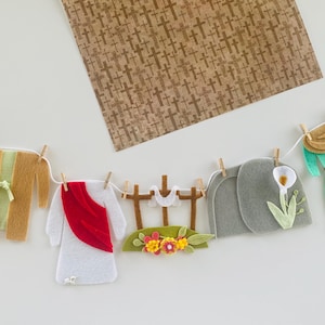 Guirnalda de fieltro en miniatura para colgar en la pared, decoración para el tendedero de la Natividad de la historia de Pascua