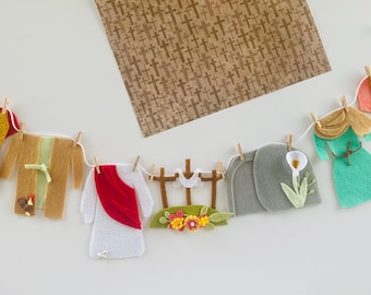 The Easter Story Nativity Clothesline Banner Miniature Felt Garland Bunting Wall Hanging Decoration