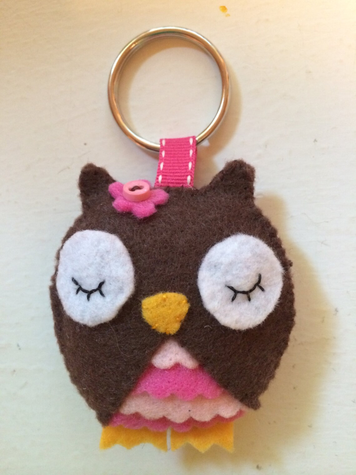 Felt Owl with Pink Keychain | Etsy