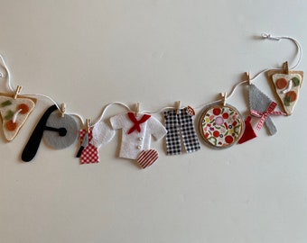 Pizzeria Banner Pizza Chef Garland Restaurant Bunting Felt Wall Hanging Decoration for Pizza Lovers