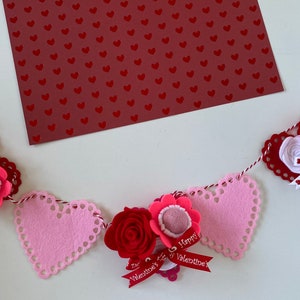 Felt Flowers and Roses Heart Doilies Garland Bunting Banner Valentines Day Wall Hanging Decoration