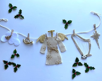 Christmas Angel Felt Miniature Clothesline Banner Garland Bunting Wall Hanging Decoration