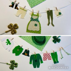 Leprechaun Man & Woman Clothesline Set of 2 Miniature Felt Clothesline Banner Garland Bunting Wall Hanging Decorations for St. Patrick’s Day