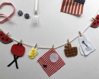 Summer Barbeque Miniature Felt Clothesline Garland Wall Hanging Decoration