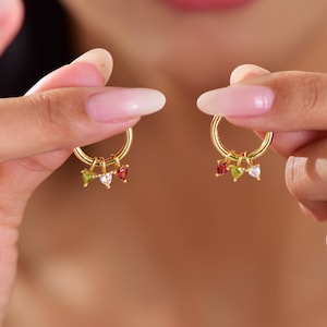 Birthstone Earrings, Custom Multiple Birthstone Earrings, 18K Gold and Diamond Earrings, Mother&#39;s Day Gifts for Mom, Birthday Gifts
