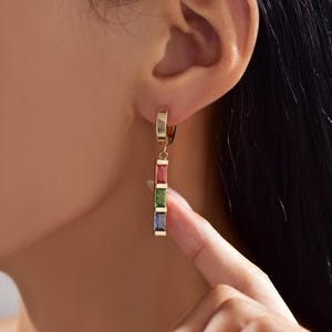 Personalized Birthstone Baguette Earrings: 18K Gold, Silver, Rose Gold