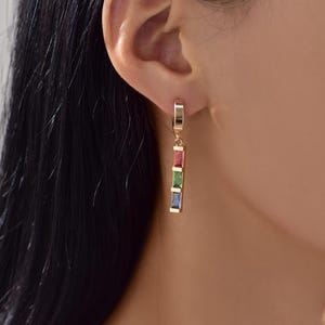 Personalized Birthstone Baguette Earrings: 18K Gold, Silver, Rose Gold