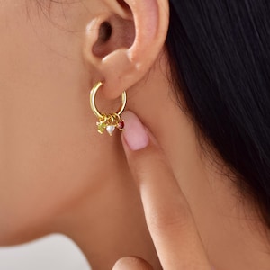 Birthstone Earrings, Custom Multiple Birthstone Earrings, 18K Gold and Diamond Earrings, Mother&#39;s Day Gifts for Mom, Birthday Gifts