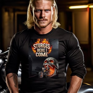 Sturgis Motorcycle Skull Long Sleeve Tee: Biker Festival Apparel