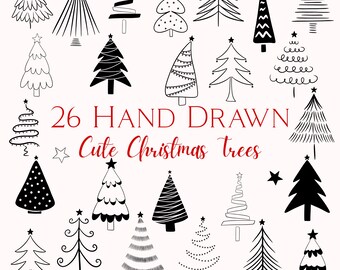Christmas Tree Procreate Stamps: Fine Line Tattoo Art (Commercial Use)