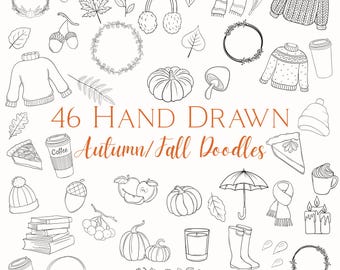 Autumn Procreate Stamp Bundle: Cozy Fall Line Art of Jumpers, Leaves, Pumpkins (Commercial Use)