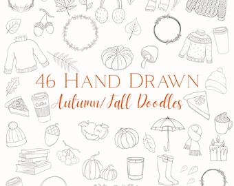 Autumn Line Art SVG PNG Bundle: Cozy Doodles of Jumpers, Leaves, Pumpkins (Commercial Use)