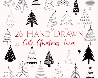 Arte lineal de árbol de Navidad: Paquete de diseños festivos de líneas finas SVG y PNG