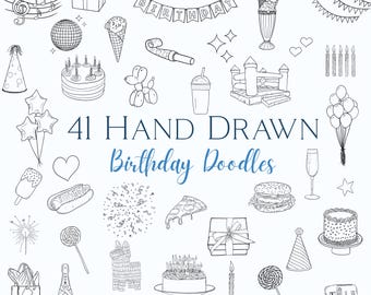 Birthday Procreate Stamp Bundle - Cakes, Decorations, Party Line Art Graphics