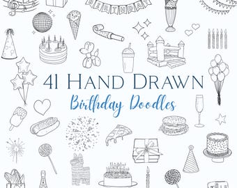 Birthday SVG & PNG Bundle - Cakes, Decorations, Party Line Art Graphics