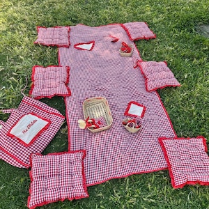 Personalisiertes handgemachtes Familien-Picknick-Set: Picknickkörbe, Decke & individuelle Tasche