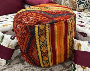 Handmade Moroccan Pouf Set of 2 — Boho Ottoman Unstuffed Floor Cushion Gift